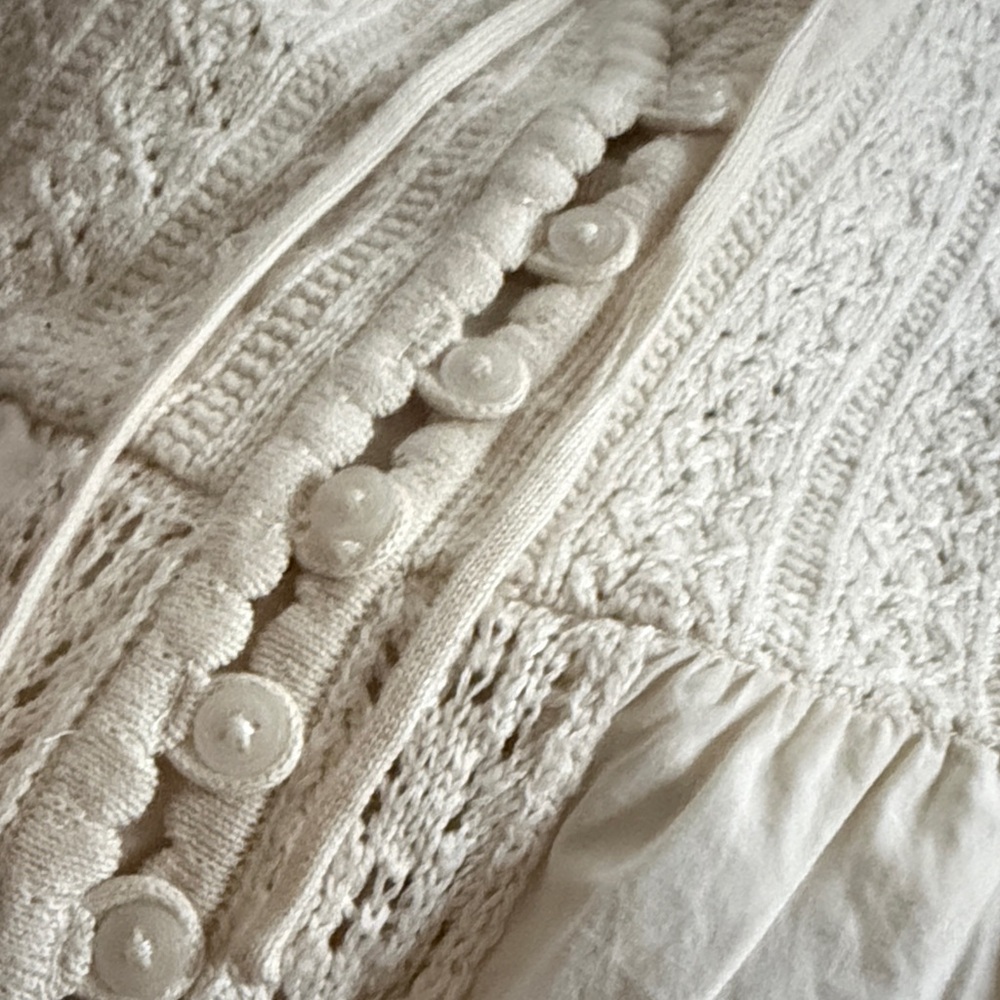 Cream Crochet & Cotton Button Front Vest - Picture 5 of 5